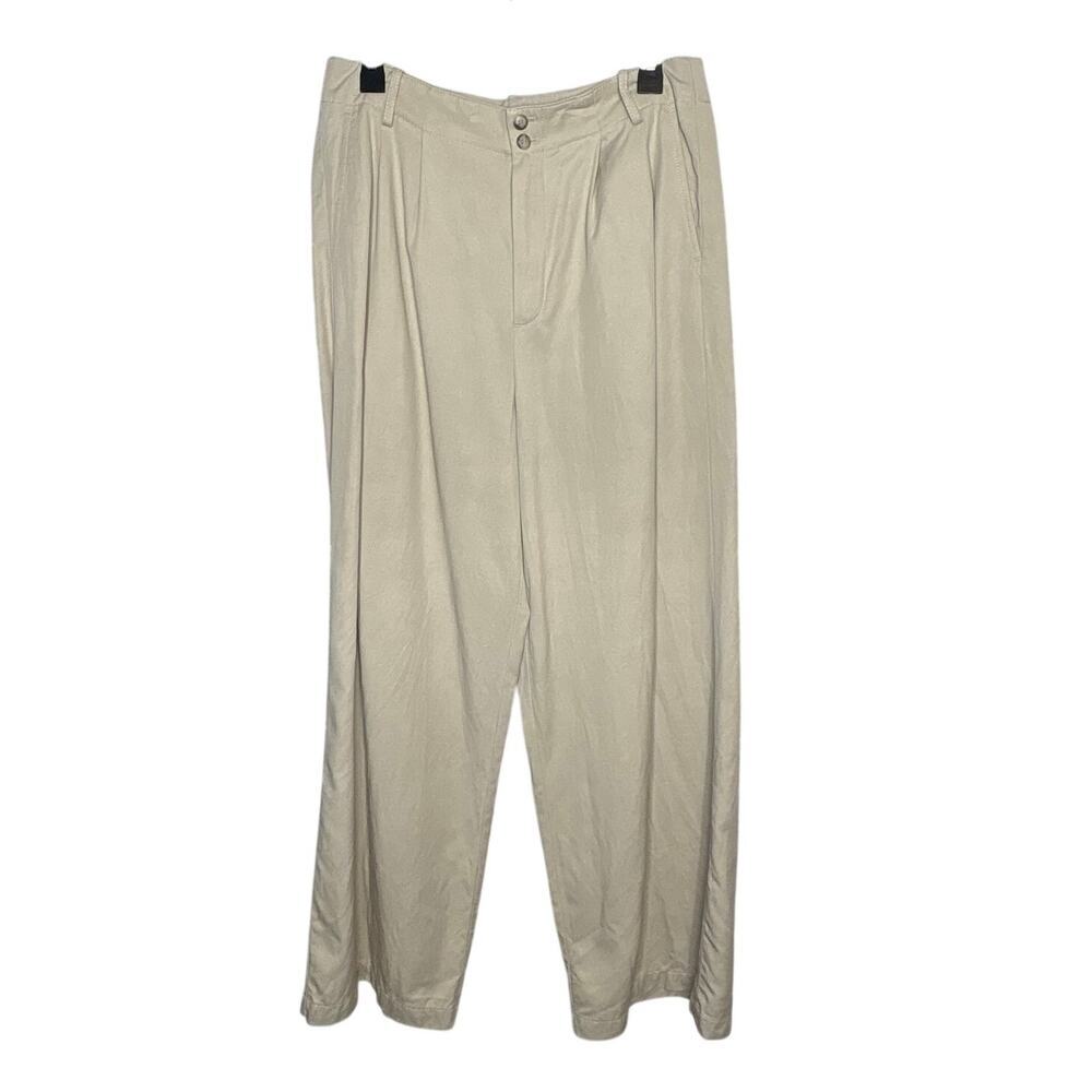 Madewell The Harlow Wide Leg Pleated Linen Blend Tan Khaki Pants Size 10
